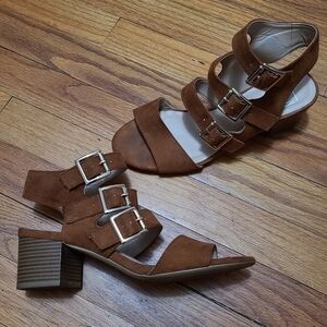 Kaari Blue Camel Color Alanna Strappy Sandals with Block Heel